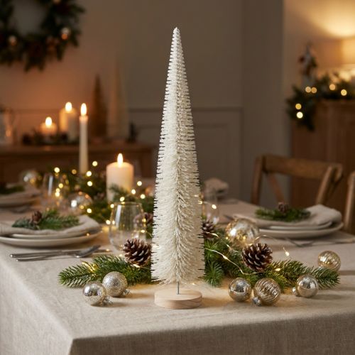 Article Sapin de table artificiel blanc gris 60 cm pour décoration intérieure