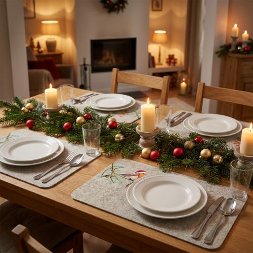 Lot de 4 sets de table en feutre gris avec motif rouge-gorge de Noël 40×30 cm | Floristik24.fr