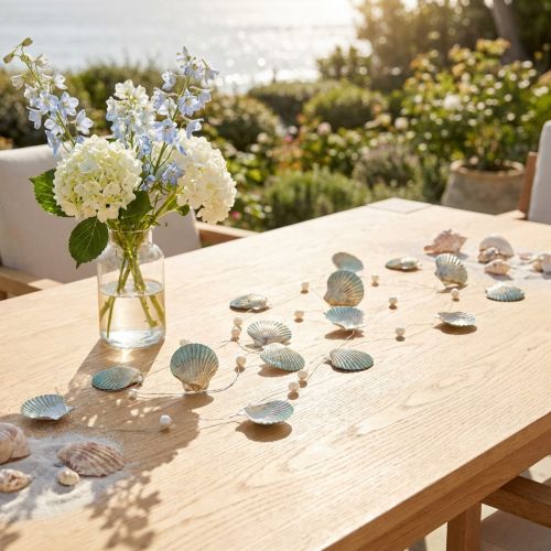 Guirlande décorative avec coquillages turquoise et perles – 112 cm – Lot de 3 | Floristik24.fr