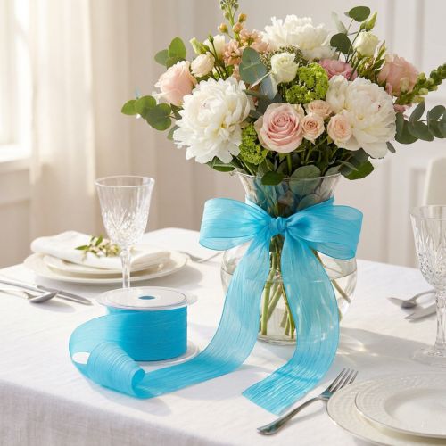 Ruban décoratif turquoise effet froissé 50 mm x 20 m | Floristik24.fr