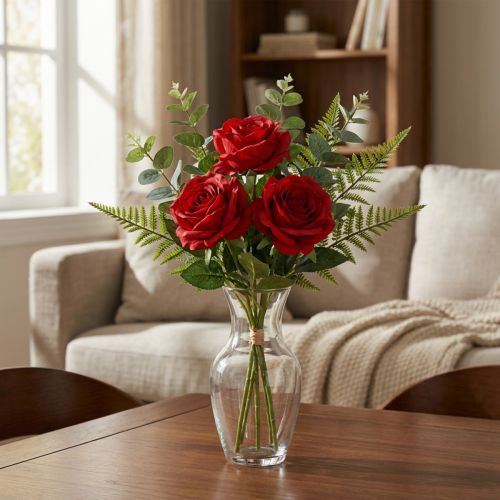 3 tiges de roses artificielles rouges Ø4cm L45cm | Floristik24.fr