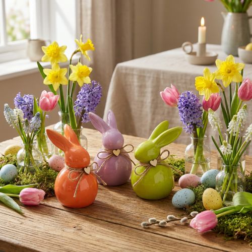 Lot de 4 lapins décoratifs en