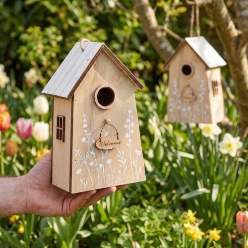 Maisonnettes décoratives à suspendre en bois blanc et naturel 14,5 cm, lot de 2 | Floristik24.fr