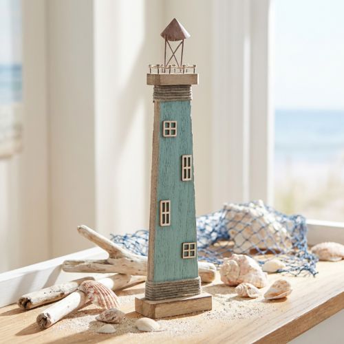 Phare décoratif en bois bleu