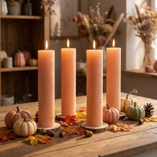 Bougies bâtons orange pêche 50x300 mm - Lot de 4 | Floristik24.fr