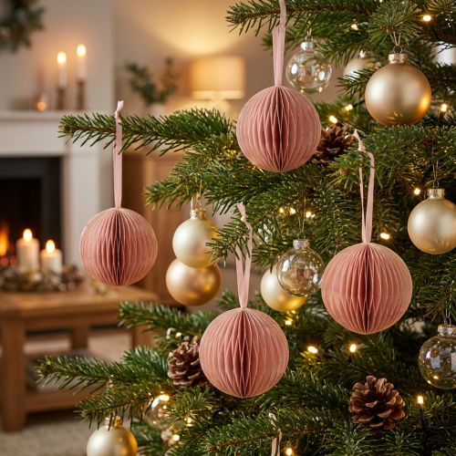 Boules décoratives en papier alvéolé abricot et rose Ø 7 cm x4 | Floristik24.fr