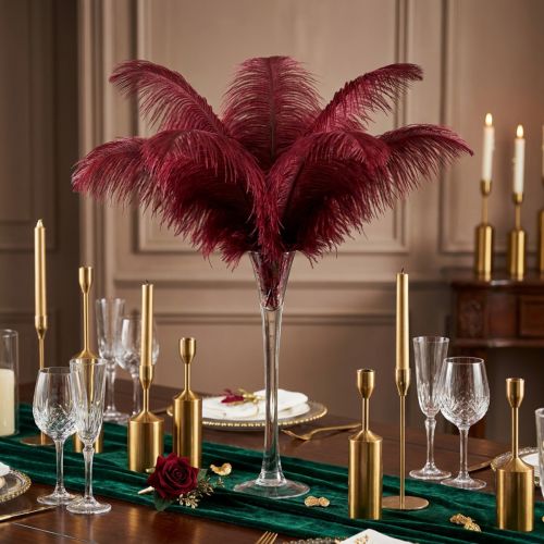 Article Plumes d'autruche décoratives bordeaux 20-25 cm - Lot de 12