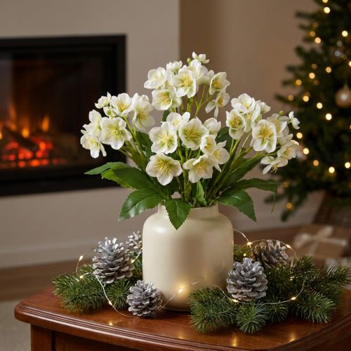 Fleurs artificielles blanches Christroses – Bouquet de 18 fleurs, 60 cm | Floristik24.fr