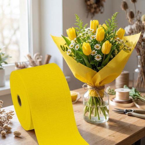 Rouleaux de papier crépon jaune 10 cm x 250 cm - Lot de 2 | Floristik24.fr
