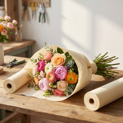 Rouleaux de papier crépon champagne 10 cm x 250 cm - Lot de 2 | Floristik24.fr