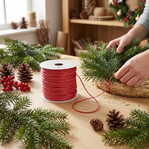 Fil décoratif en papier rouge 50 m Ø2 mm | Floristik24.fr