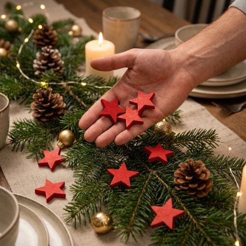 Étoiles Décoratives en Bois Rouges Ø4cm - Lot de 24 | Floristik24.fr