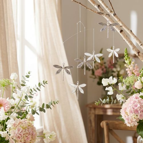 Article Décorations libellules à suspendre en métal argenté – Lot de 36
