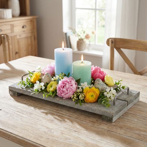 Plateau décoratif en bois avec pieds et poignées, style vintage, 40 cm | Floristik24.fr