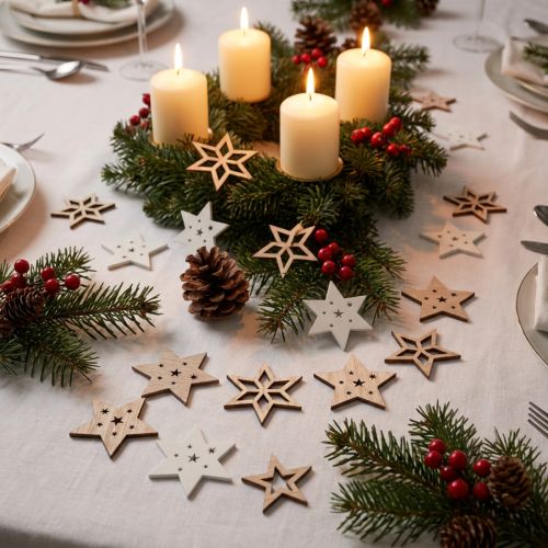 Étoiles décoratives en bois blanc et naturel Ø4 cm – Lot de 72 | Floristik24.fr