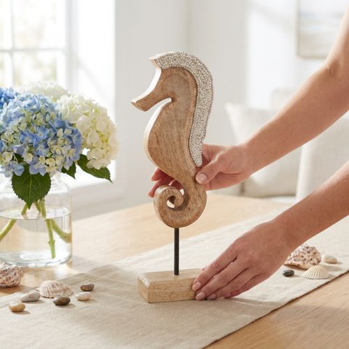 Décoration Hippocampe en Bois avec Perles 28 cm | Floristik24.fr