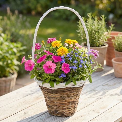 Panier rond en osier naturel et blanc avec anse, 49 cm | Floristik24.fr