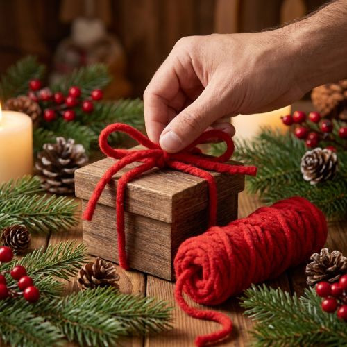 Fil décoratif en laine et jute rouge 25m | Floristik24.fr