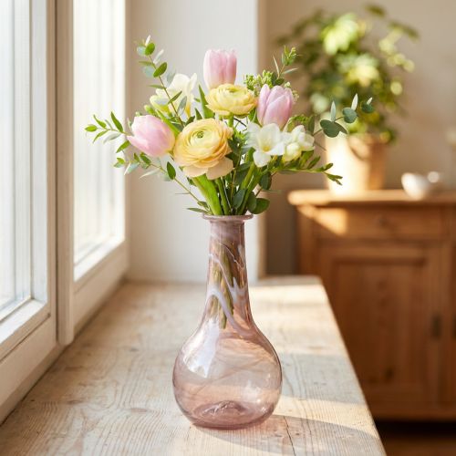 Mini vase décoratif en verre lila avec effet marbré Ø 7,5 cm H 15 cm | Floristik24.fr