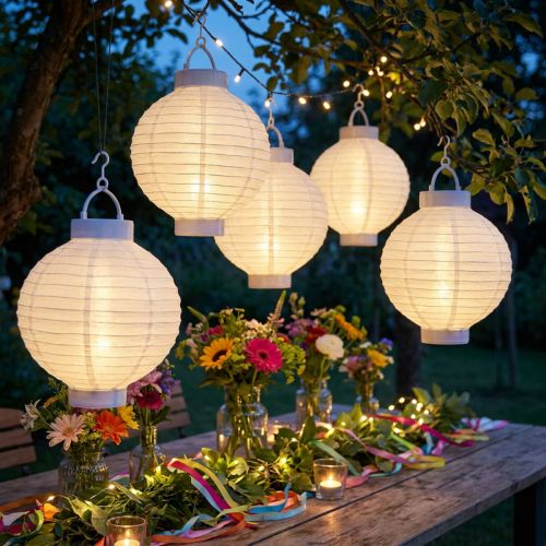 Lanternes LED Solaires Blanches Ø20 cm pour Jardin ou Balcon | Floristik24.fr