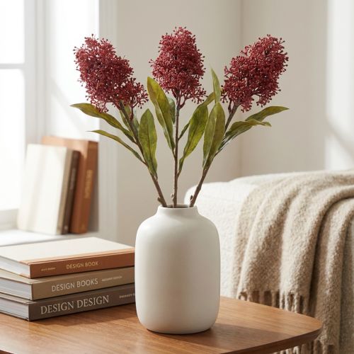 Branche de Skimmia Japonaise Artificielle Bourgogne 59 cm - Lot de 3 | Floristik24.fr