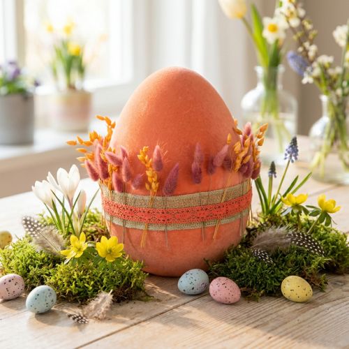 Oeuf décoratif en plastique floqué orange abricot 20 cm | Floristik24.fr