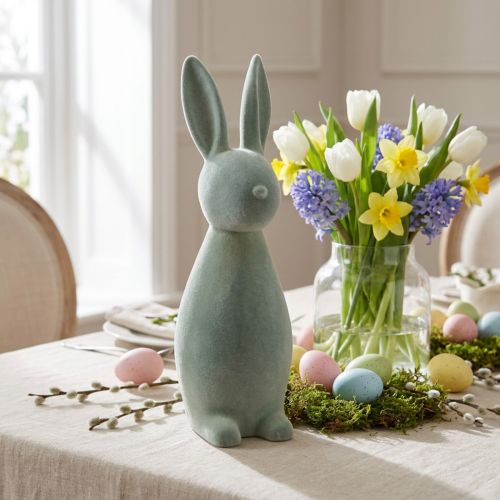 Grand lapin décoratif floqué vert gris, 47 cm | Floristik24.fr