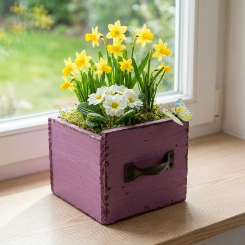 Coffret décoratif en bois pour plantes, carré, violet vintage, 12,5 cm | Floristik24.fr