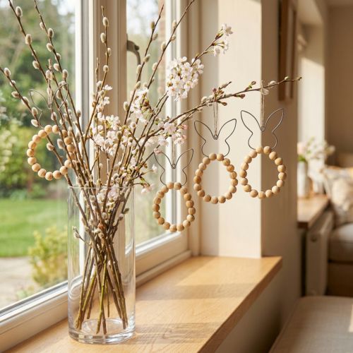 Suspensions décoratives lapins avec bois et métal – 8,5 × 18 cm, Lot de 4 | Floristik24.fr