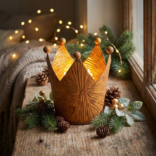 Photophore couronne rouille aspect doré décoration métal H10cm | Floristik24.fr