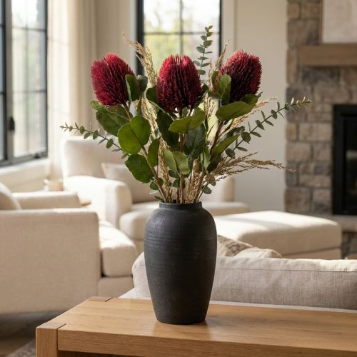 Fleurs artificielles Banksia en bouquet, 58 cm, rouge vin, 3 pièces | Floristik24.fr