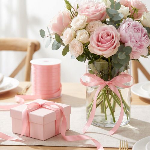 Ruban rose pour décorer les cadeaux, idéal pour les occasions spéciales, 10 mm, 250 m | Floristik24.fr