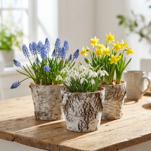 Petit pot cache-pot en écorce de bouleau blanche Ø10 cm H8,5 cm - Lot de 6 | Floristik24.fr