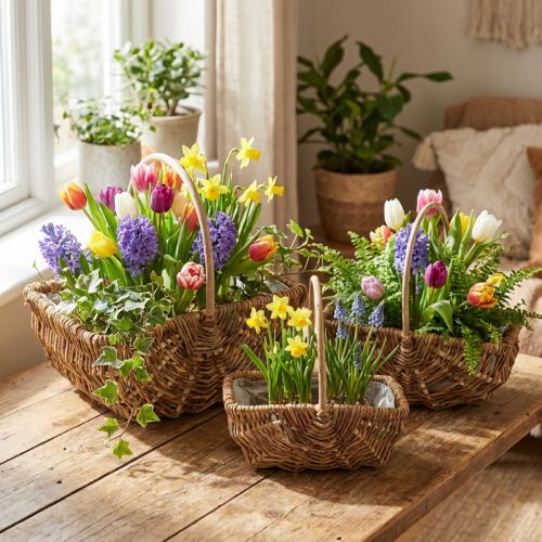 Lot de 3 Paniers Rectangulaires en Saule avec Anse et Doublure Plastique | Floristik24.fr