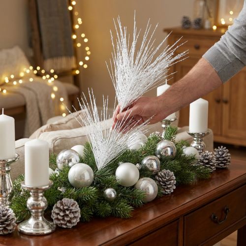 Branche de Pin Artificielle Blanche avec Paillettes 80 cm | Floristik24.fr