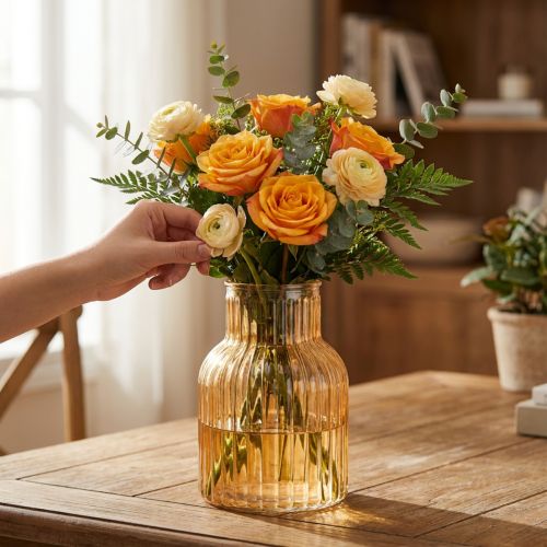 Article Vase en verre orange rétro Ø13,5 cm H20 cm