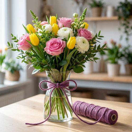Fil décoratif en laine et jute violet 55 m | Floristik24.fr