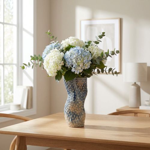 Article Vase décoratif en céramique bleue et beige, design corail, H 20 cm