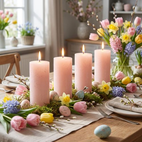 Set de 4 Bougies Cylindriques Teintées Rose Clair 50x100mm | Floristik24.fr