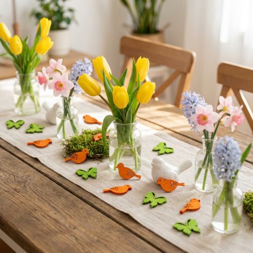 Décorations en bois oiseaux et papillons colorés 2 cm - Lot de 144 | Floristik24.fr