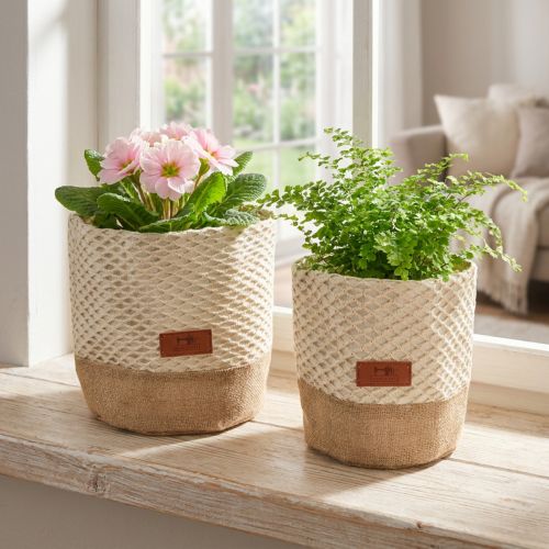 Article Panier en tissu naturel beige crème Ø16cm Ø19cm en lin et jute