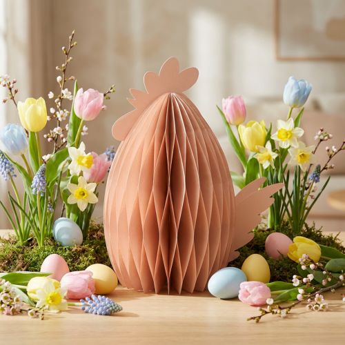 Décoration de Pâques Poule en Papier Alvéolé Orange 28,5×15,5×30 cm | Floristik24.fr