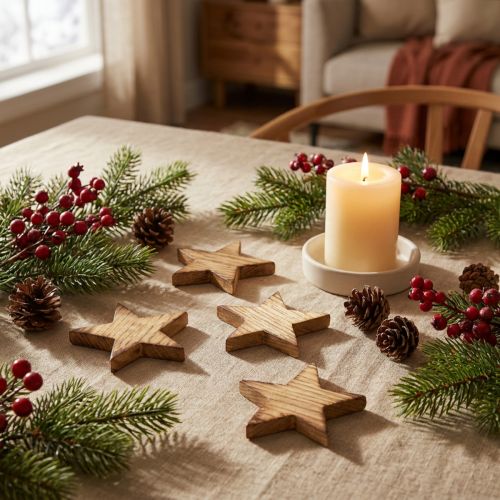 Lot de 12 étoiles en bois brûlé décoratives 5,5 cm | Floristik24.fr