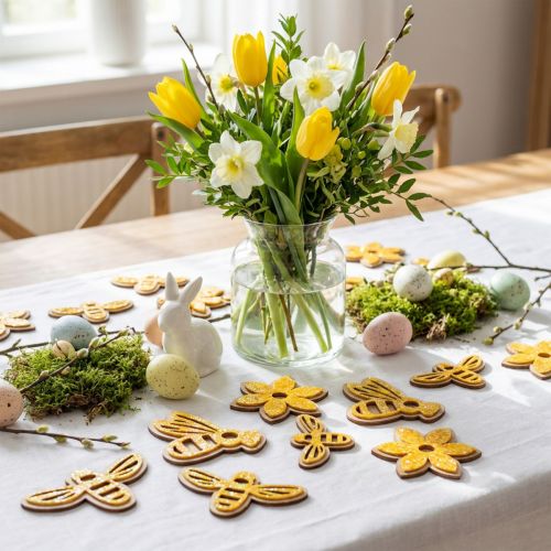 Décorations en Bois à Saupoudrer - Fleurs et Abeilles Orange Pailleté - Lot de 36 | Floristik24.fr