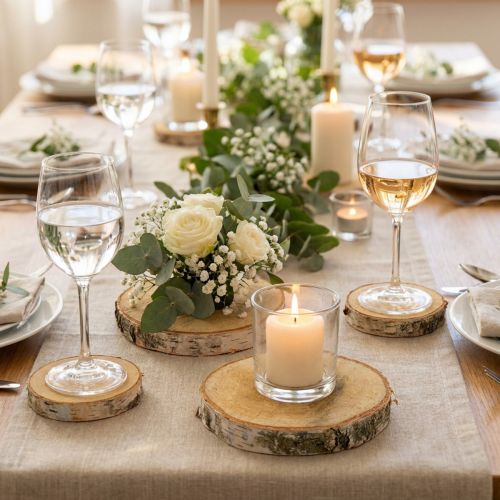 Set de 12 Rondelles de Bois de Bouleau Naturelles Ø11-13 cm pour Décoration et Loisirs Créatifs | Floristik24.fr