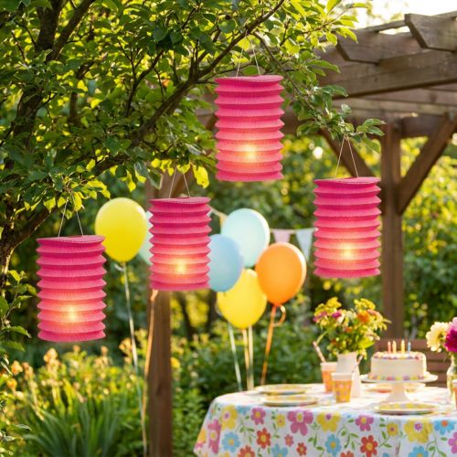 Lampions en papier rose Ø10cm H13cm - Lot de 8 | Floristik24.fr