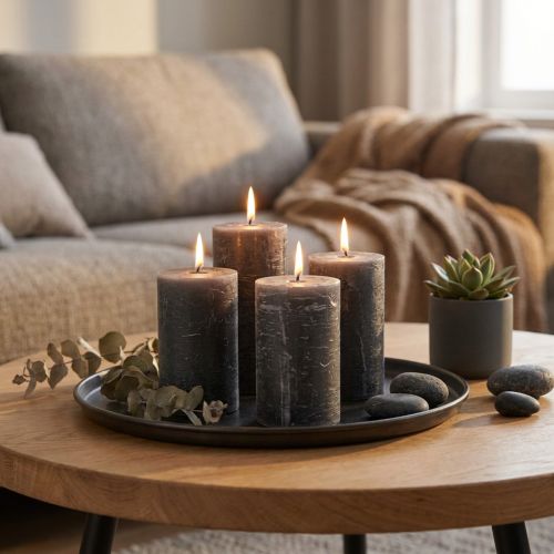 Bougies cylindriques anthracite en cire pleine 60×80 mm - Lot de 4 | Floristik24.fr