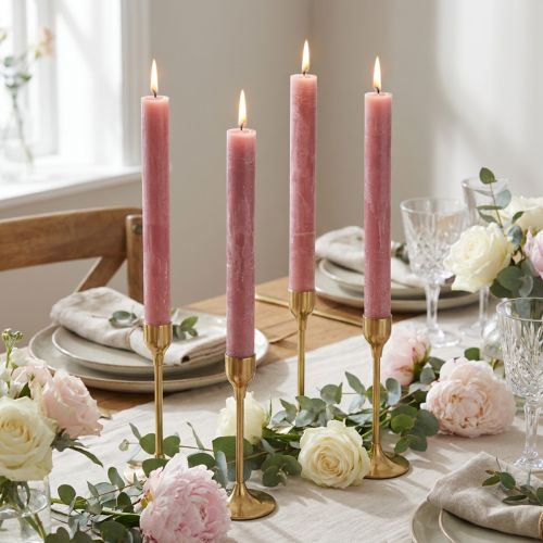 Bougies coniques couleur unie vieux rose 34mm x 300mm 4 pcs | Floristik24.fr