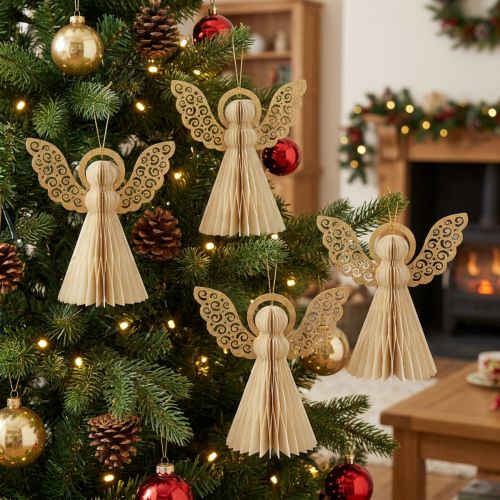 Lot de 4 décorations anges en papier crème et or H12cm | Floristik24.fr