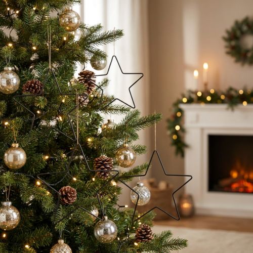 Décoration étoile en métal noir 20 cm - Lot de 6 | Floristik24.fr